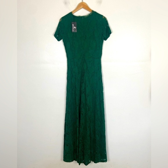 Rephyllis Women's Lace Maxi Dress M Green V-Neck Romantic Feminine Short Sleeves - Picture 3 of 12